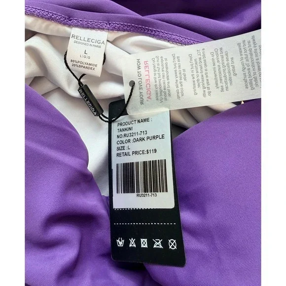 NEW Relleciga Dark Purple Large Ruched Tankini Top‎ Tummy Control - Picture 9 of 9
